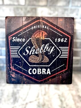 New Shelby Cobra Distressed Wood Wall Plaque 13 X13